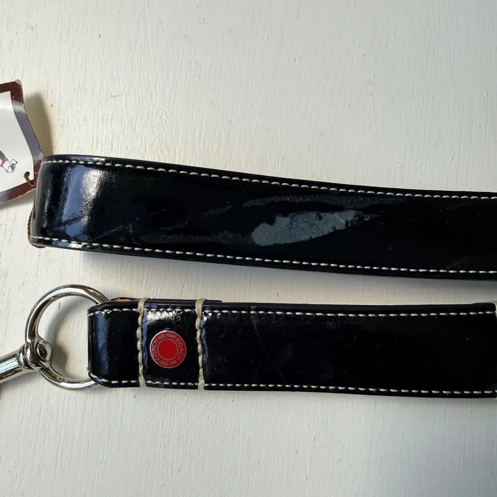 Coach Large Black Patent Leather Dog Leash Vintage Hearts & Bones 60065